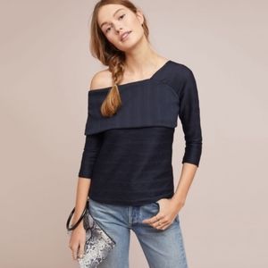 Anthropologie Blue Tassel one shoulder blouse sz xs
